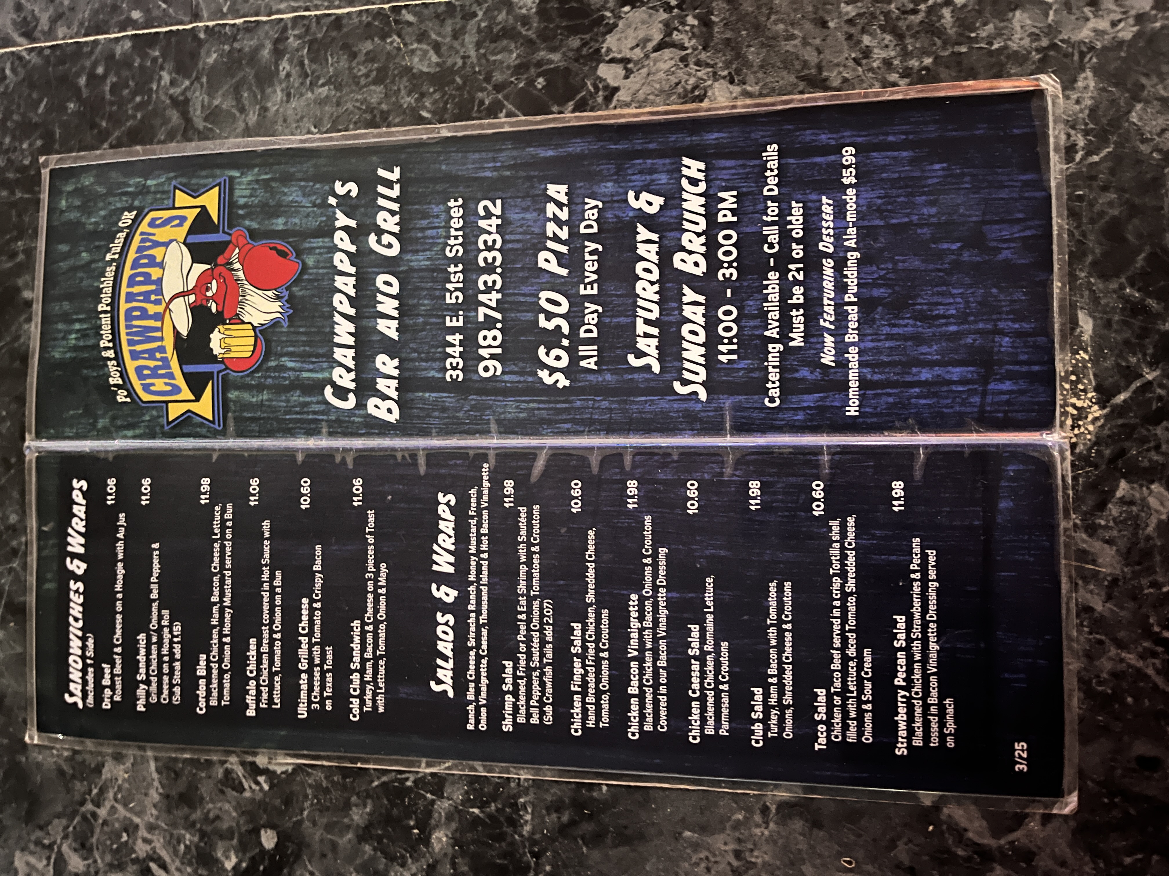 Crawpappy’s menu