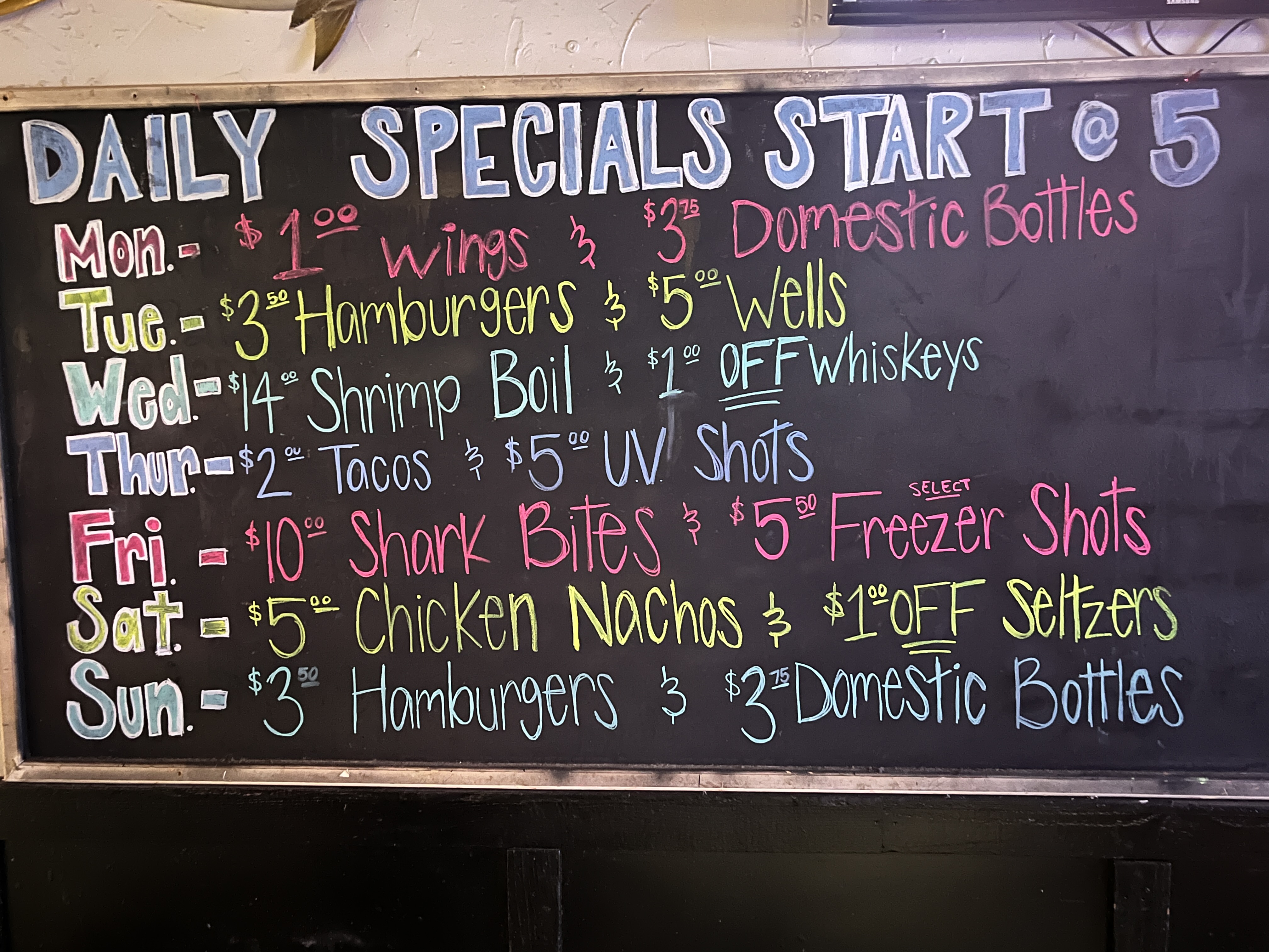The daily specials board at Crawpappy’s
